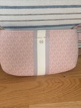 Michael Kors Pink & White Center-Stripe Crossbody Bag